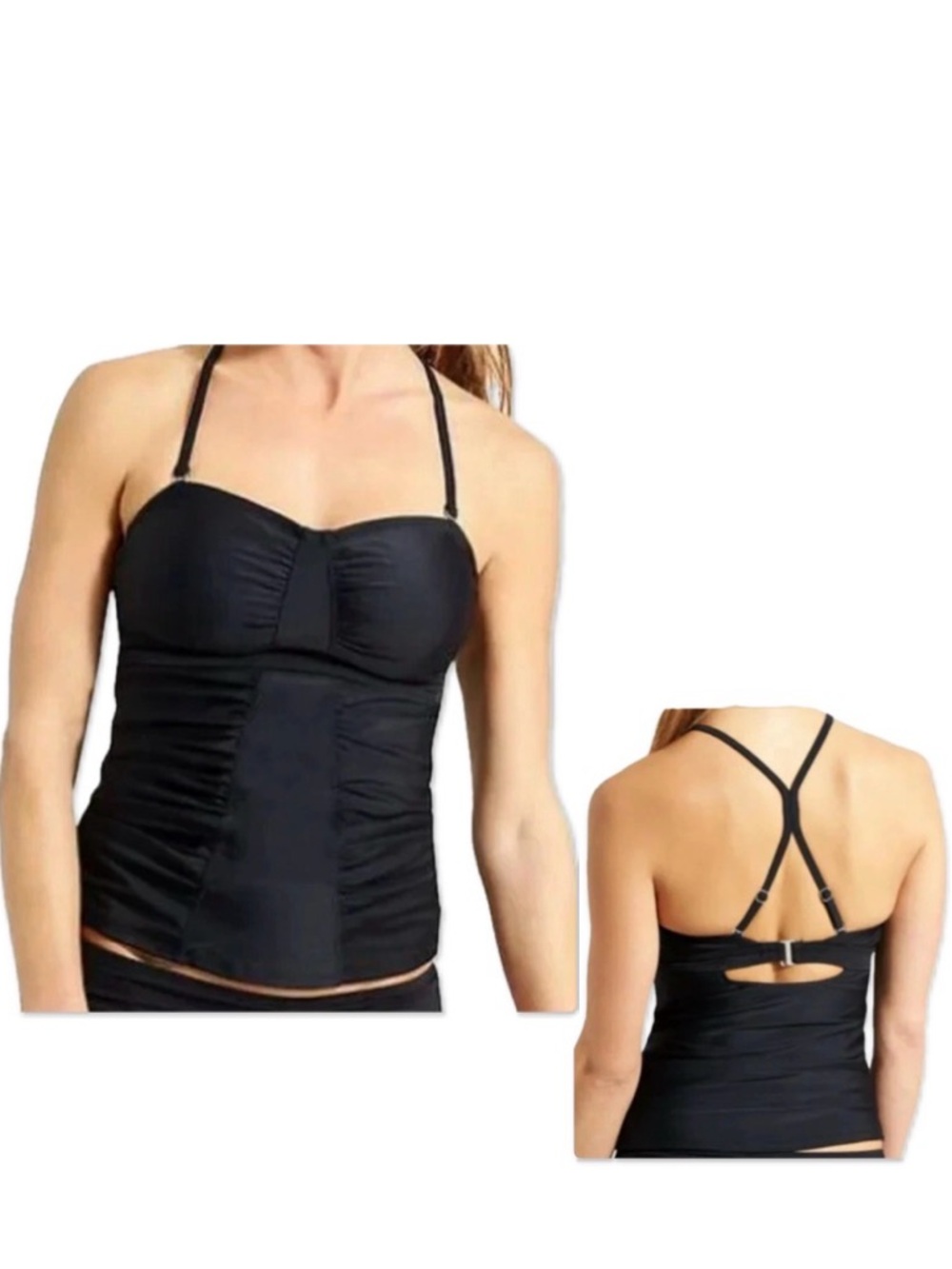 NEW [Athleta] Waterfall Black Bandaeu Tankini Swim Swimsuit Top Women's 34B/C